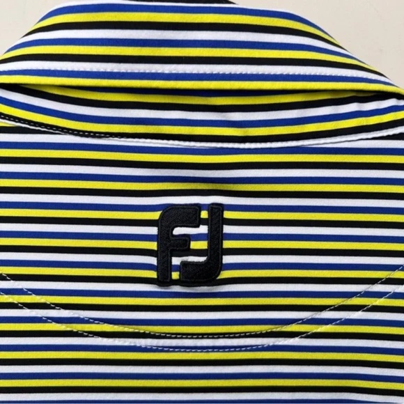 FootJoy Golf Performance Men's Striped Polo Shirt - Black and Yellow - Picture 5 of 10